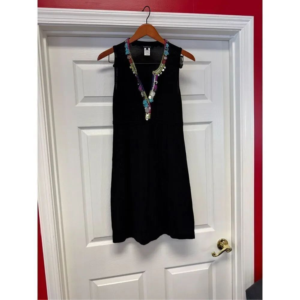 Nanette LePore Black Jersey Knit Beaded & Embellished Sleeveless Dress sz S EUC